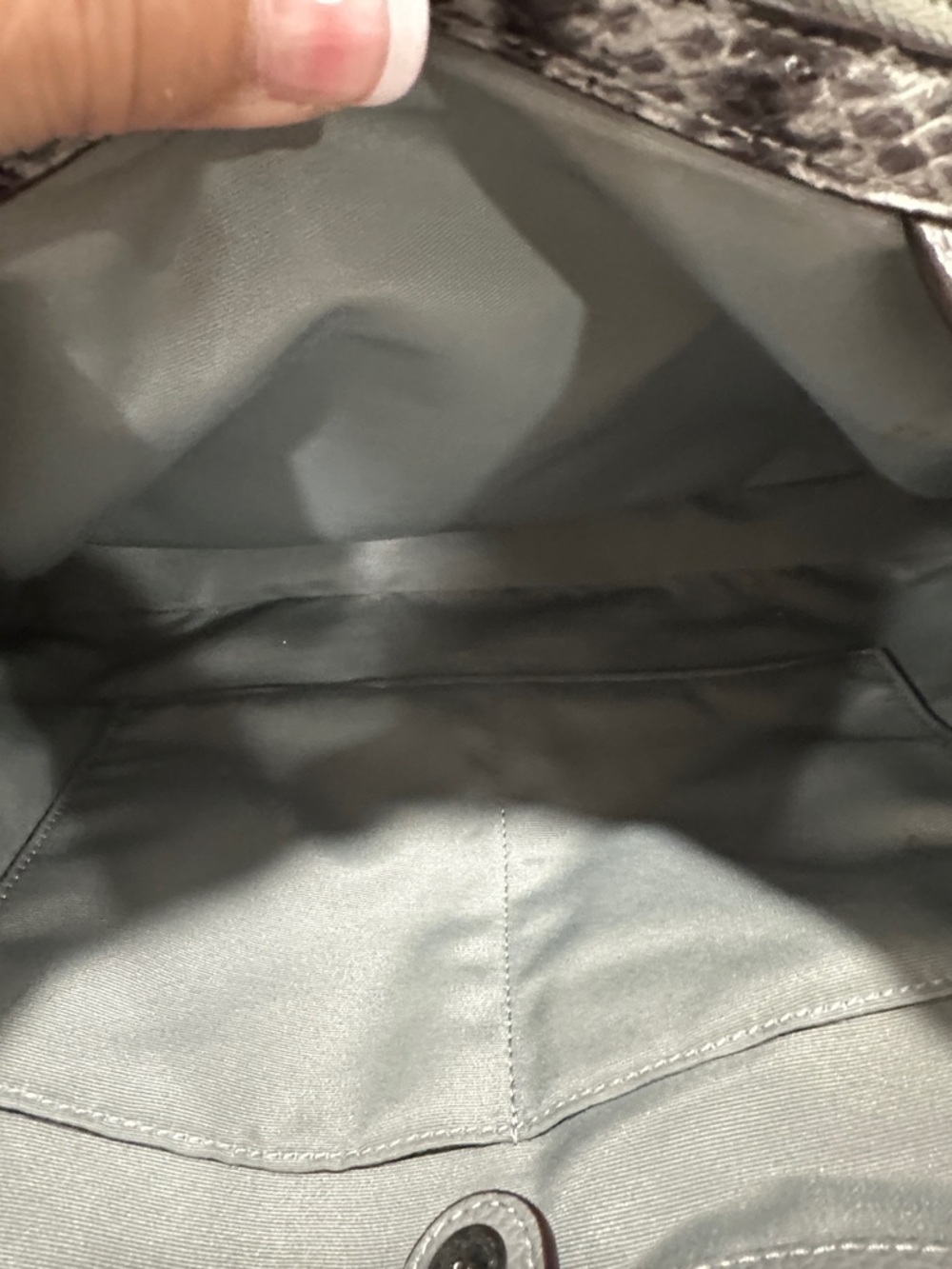 Coach Gray Pebbled Leather Shoulder Bag with Snake-Print Trim EUC - Picture 15 of 15